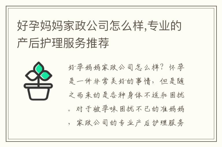 好孕媽媽家政公司怎么樣,專(zhuān)業(yè)的產(chǎn)后護(hù)理服務(wù)推薦