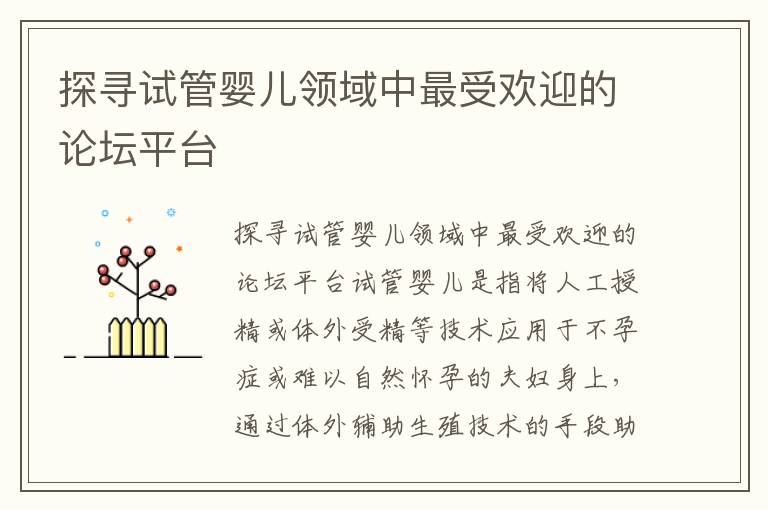 探尋試管嬰兒領(lǐng)域中最受歡迎的論壇平臺(tái)