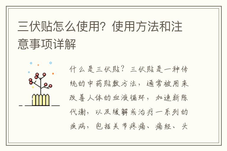 三伏貼怎么使用？使用方法和注意事項詳解