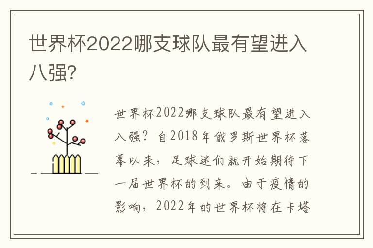世界杯2022哪支球隊最有望進入八強？