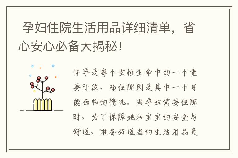  孕婦住院生活用品詳細清單，省心安心必備大揭秘！