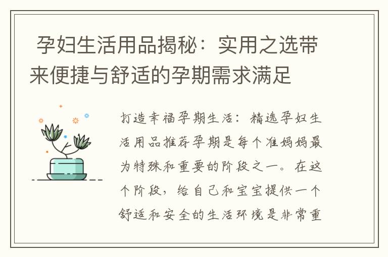  孕婦生活用品揭秘：實用之選帶來便捷與舒適的孕期需求滿足