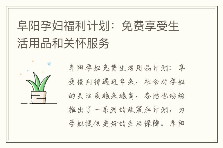 阜陽孕婦福利計劃：免費享受生活用品和關懷服務
