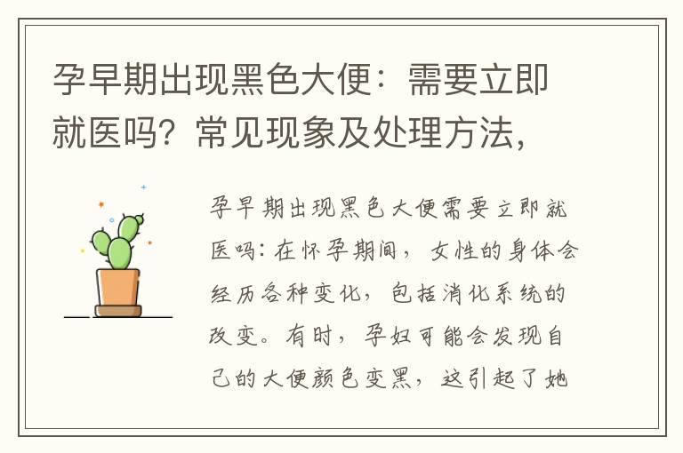 孕早期出現黑色大便：需要立即就醫嗎？常見現象及處理方法，與飲食的關系，注意事項和檢查建議