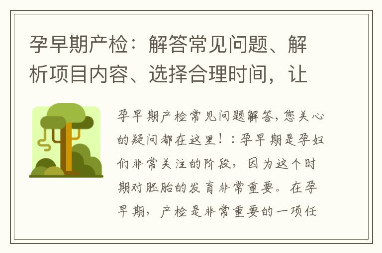 孕早期產檢：解答常見問題、解析項目內容、選擇合理時間，讓您的孕期更加安心！