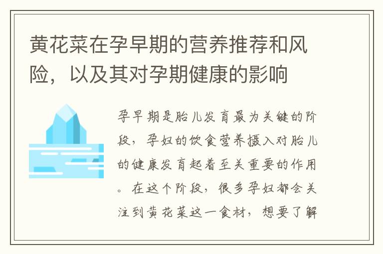 黃花菜在孕早期的營養(yǎng)推薦和風(fēng)險，以及其對孕期健康的影響