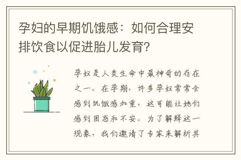 孕婦的早期饑餓感：如何合理安排飲食以促進胎兒發育？