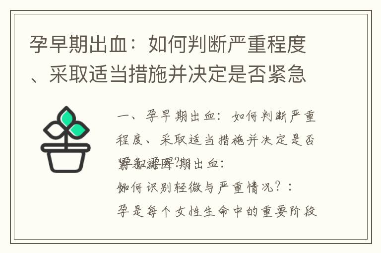 孕早期出血：如何判斷嚴重程度、采取適當措施并決定是否緊急就醫？_孕早期吃藥