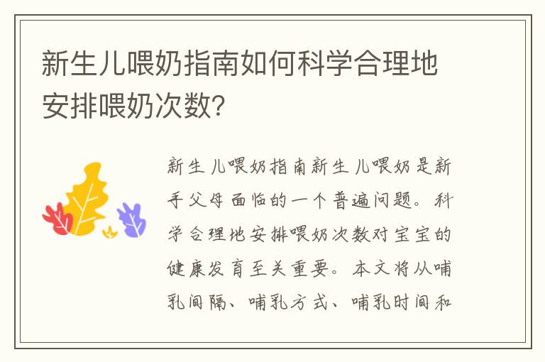 新生兒喂奶指南如何科學合理地安排喂奶次數？