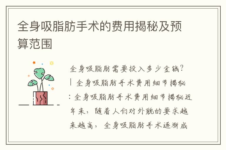 全身吸脂肪手術的費用揭秘及預算范圍
