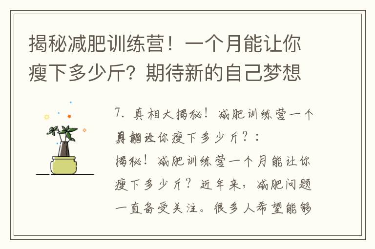 揭秘減肥訓練營！一個月能讓你瘦下多少斤？期待新的自己夢想瘦身成真！