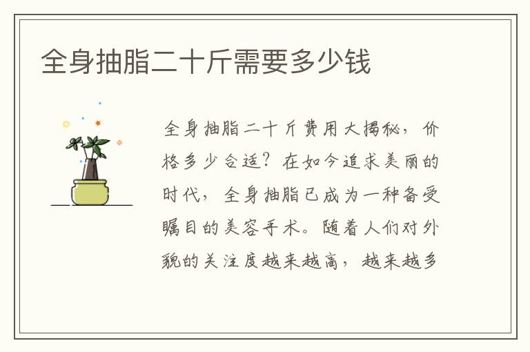 全身抽脂二十斤需要多少錢