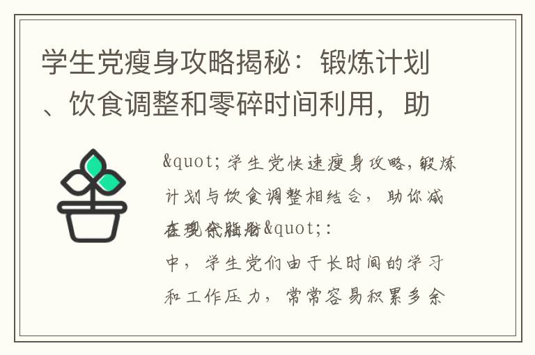 學生黨瘦身攻略揭秘：鍛煉計劃、飲食調整和零碎時間利用，助你輕松減掉多余脂肪
