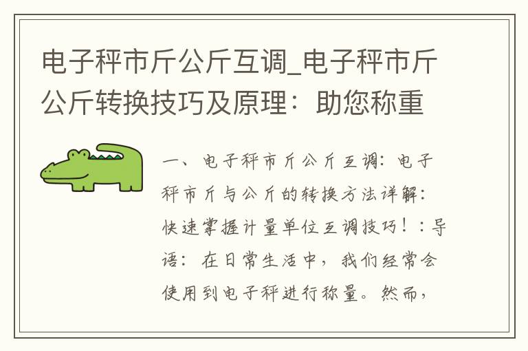 電子秤市斤公斤互調_電子秤市斤公斤轉換技巧及原理：助您稱重更精準！