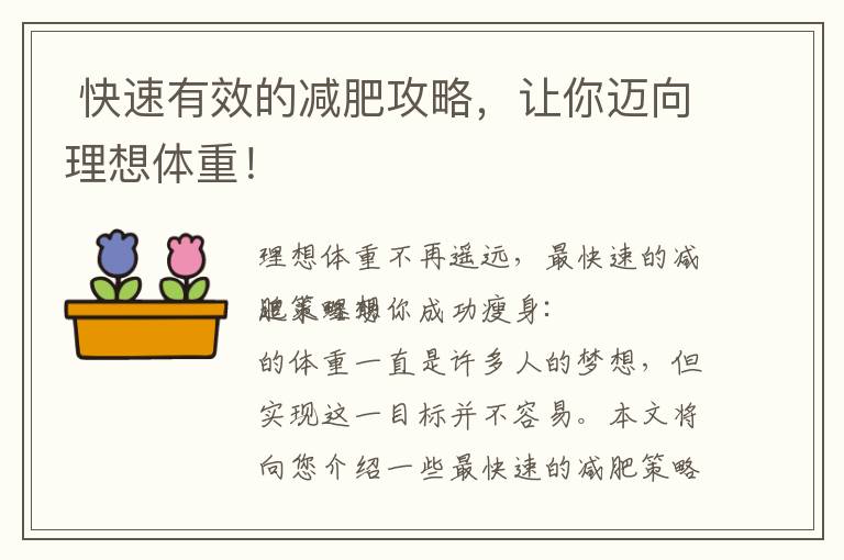  快速有效的減肥攻略，讓你邁向理想體重！