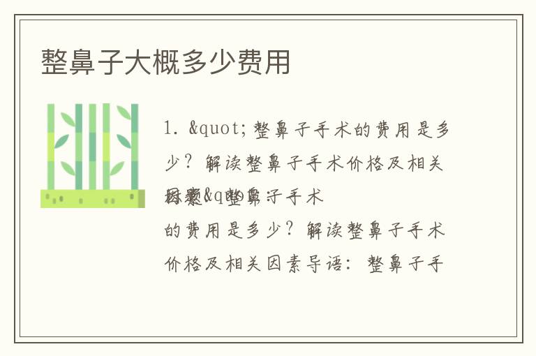 整鼻子大概多少費用