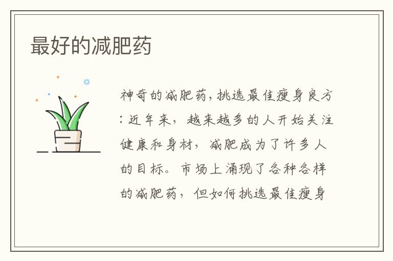 最好的減肥藥