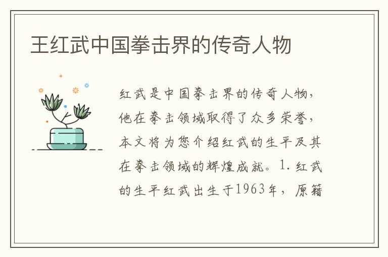 王紅武中國拳擊界的傳奇人物