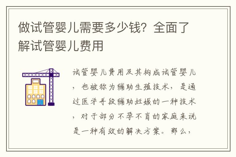做試管嬰兒需要多少錢？全面了解試管嬰兒費用