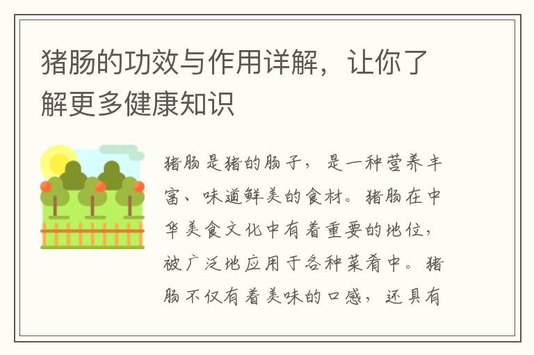 豬腸的功效與作用詳解，讓你了解更多健康知識