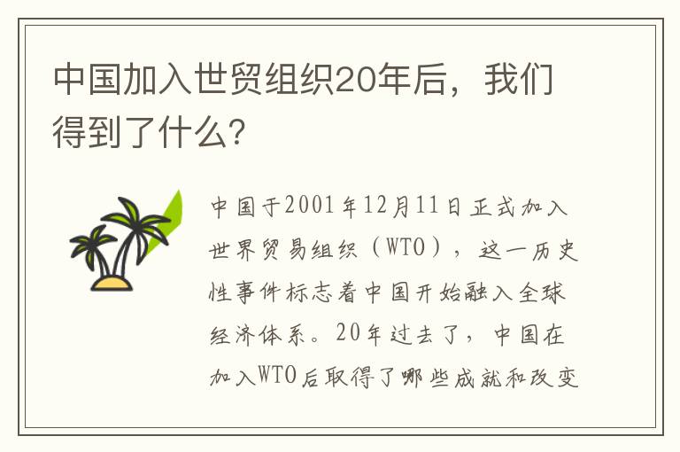 中國加入世貿(mào)組織20年后，我們得到了什么？