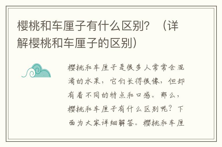 櫻桃和車厘子有什么區別？（詳解櫻桃和車厘子的區別）