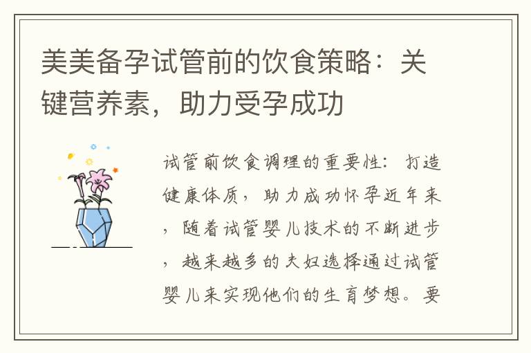美美備孕試管前的飲食策略：關鍵營養素，助力受孕成功