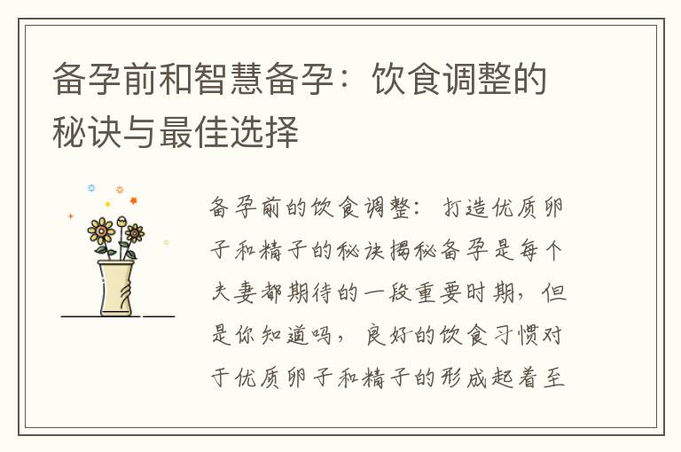 備孕前和智慧備孕：飲食調(diào)整的秘訣與最佳選擇