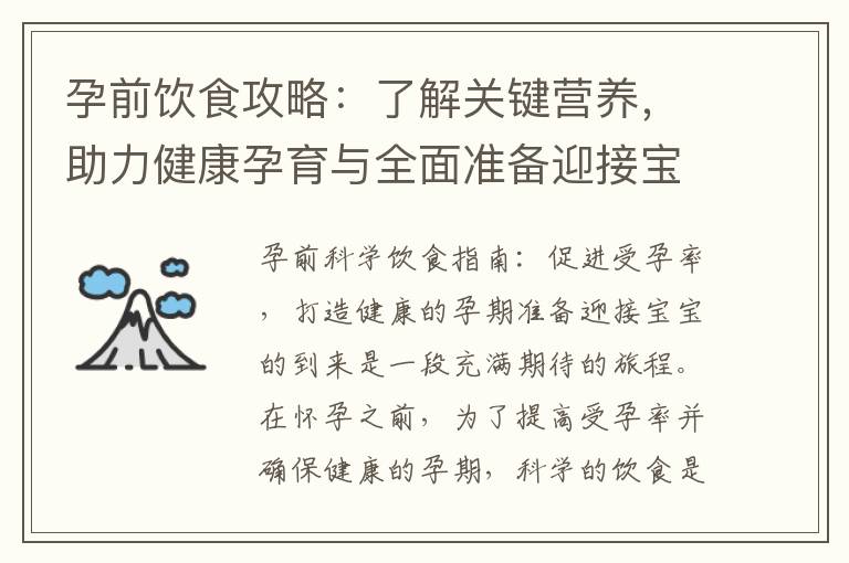 孕前飲食攻略：了解關(guān)鍵營(yíng)養(yǎng)，助力健康孕育與全面準(zhǔn)備迎接寶寶