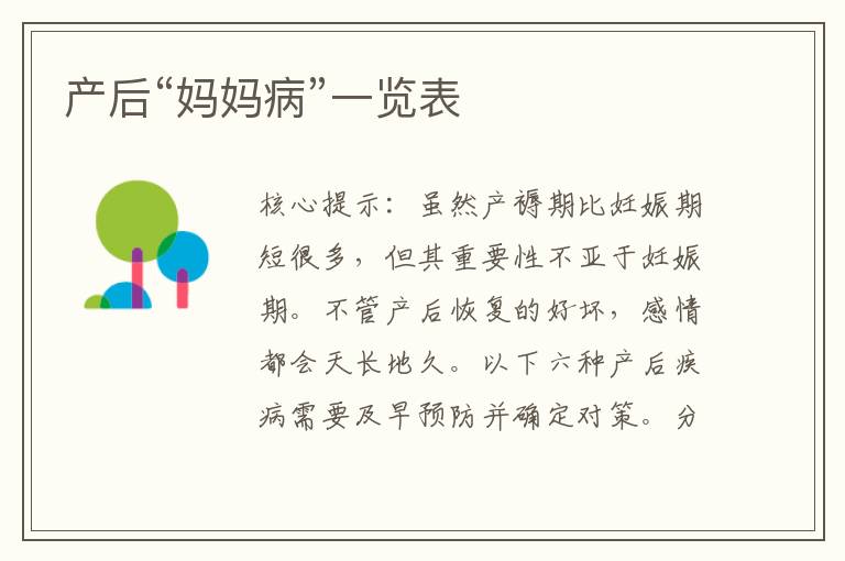 產后“媽媽病”一覽表