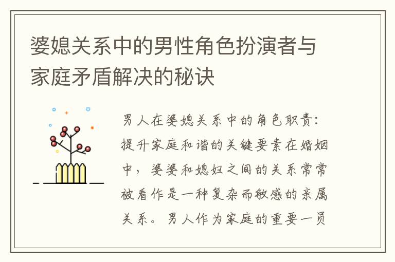 婆媳關系中的男性角色扮演者與家庭矛盾解決的秘訣