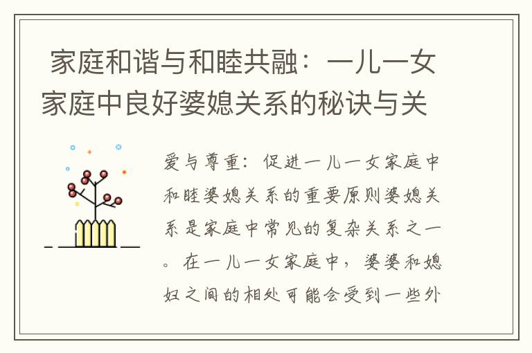  家庭和諧與和睦共融：一兒一女家庭中良好婆媳關(guān)系的秘訣與關(guān)鍵因素