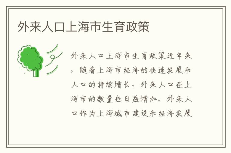 外來人口上海市生育政策