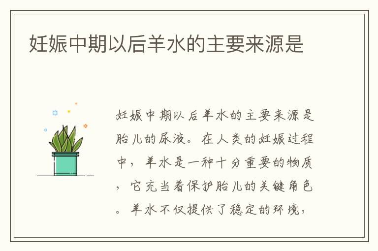 妊娠中期以后羊水的主要來源是