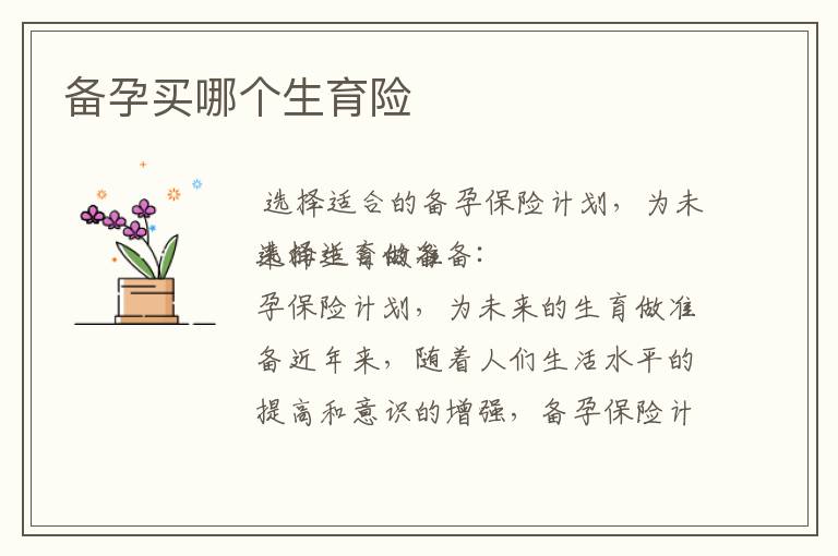 備孕買哪個生育險