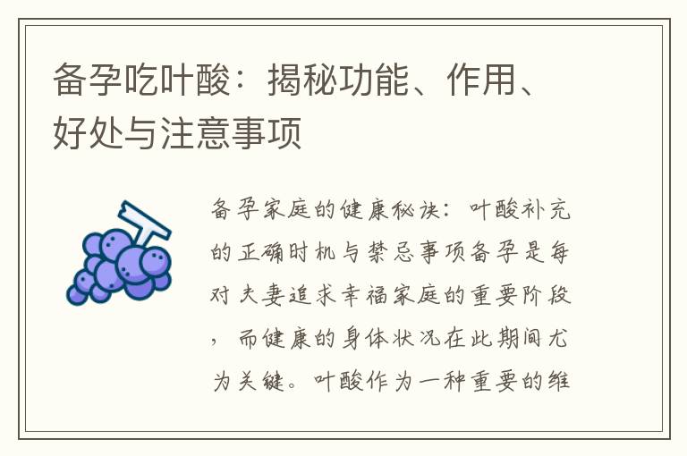 備孕吃葉酸：揭秘功能、作用、好處與注意事項