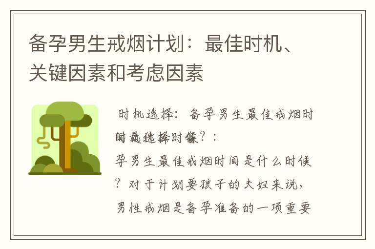 備孕男生戒煙計(jì)劃：最佳時(shí)機(jī)、關(guān)鍵因素和考慮因素