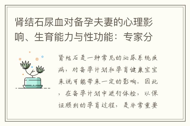 腎結(jié)石尿血對(duì)備孕夫妻的心理影響、生育能力與性功能：專家分享及應(yīng)對(duì)策略
