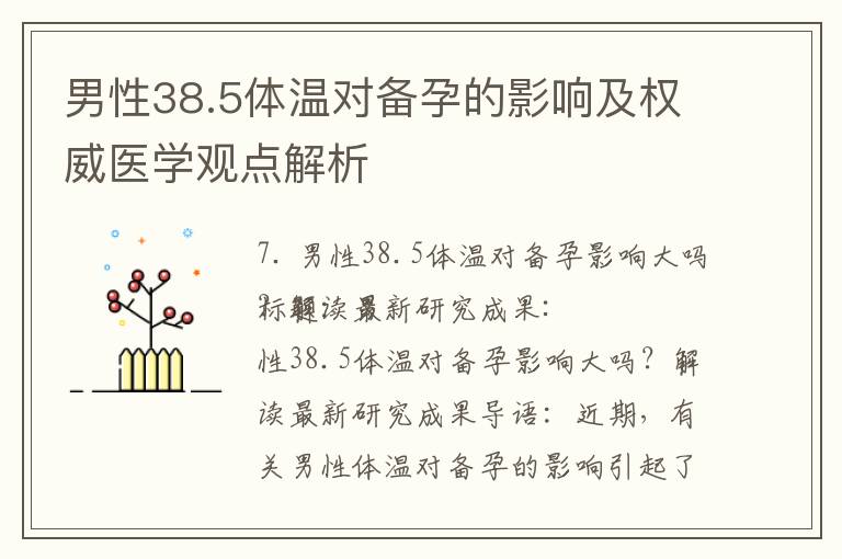 男性38.5體溫對備孕的影響及權(quán)威醫(yī)學(xué)觀點(diǎn)解析
