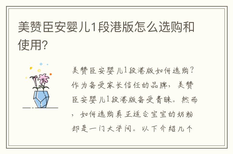 美贊臣安嬰兒1段港版怎么選購和使用？